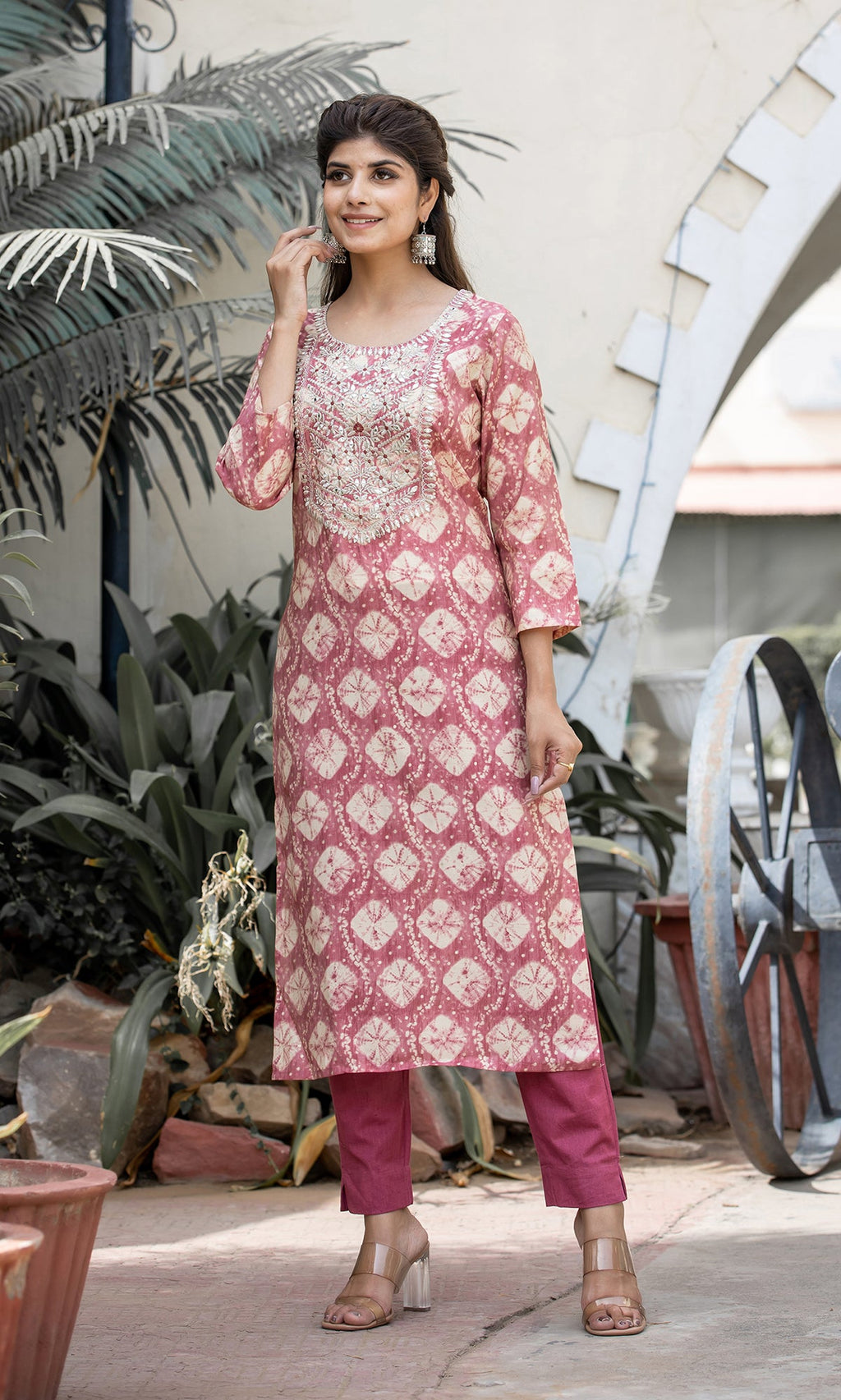 Kaajh Women's Pink Modal Silk Embroidered Suit Set | Grocsy