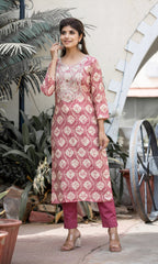 Kaajh Women's Pink Modal Silk Embroidered Suit Set | Grocsy