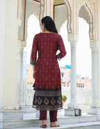 Kaajh Women's Maroon Festive Chanderi Kurta Set With Pant And Dupatta | Grocsy