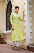 Kaajh Women's Green Pastel Printed Cotton Casual Kurta | Grocsy