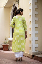 Kaajh Women's Green Pastel Printed Cotton Casual Kurta | Grocsy