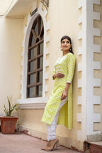 Kaajh Women's Green Pastel Printed Cotton Casual Kurta | Grocsy