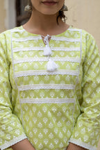 Kaajh Women's Green Pastel Printed Cotton Casual Kurta | Grocsy