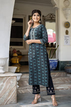 Kaajh Women's Green Embroidered Kurta Pant Set | Grocsy