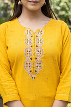 Kaajh Women's Yellow Zari Embroidery Kurta Pant Set With Dupatta | Grocsy