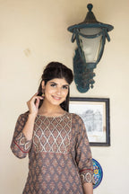 Kaajh Women's Brown Bagru Print Kurta Pant Set | Grocsy