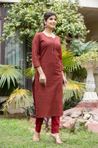 Kaajh Women's Maroon Bootti Printed Cotton Kurta Pant Set | Grocsy