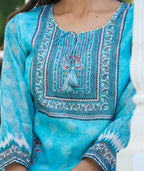 Kaajh Women's Sky Blue Ethnic Chanderi Kurta Set With Trouser And Dupatta | Grocsy