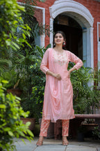 Kaajh Women's Pink Floral Modal Silk Suit Set | Grocsy