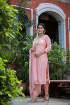 Kaajh Women's Pink Floral Modal Silk Suit Set | Grocsy
