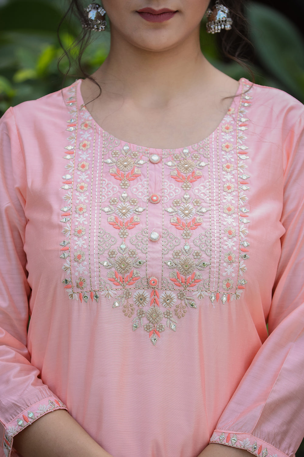 Kaajh Women's Pink Floral Modal Silk Suit Set | Grocsy