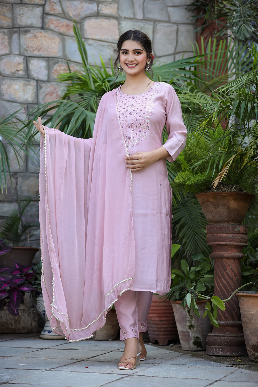 Kaajh Women's Purple Modal Silk Suit Set | Grocsy