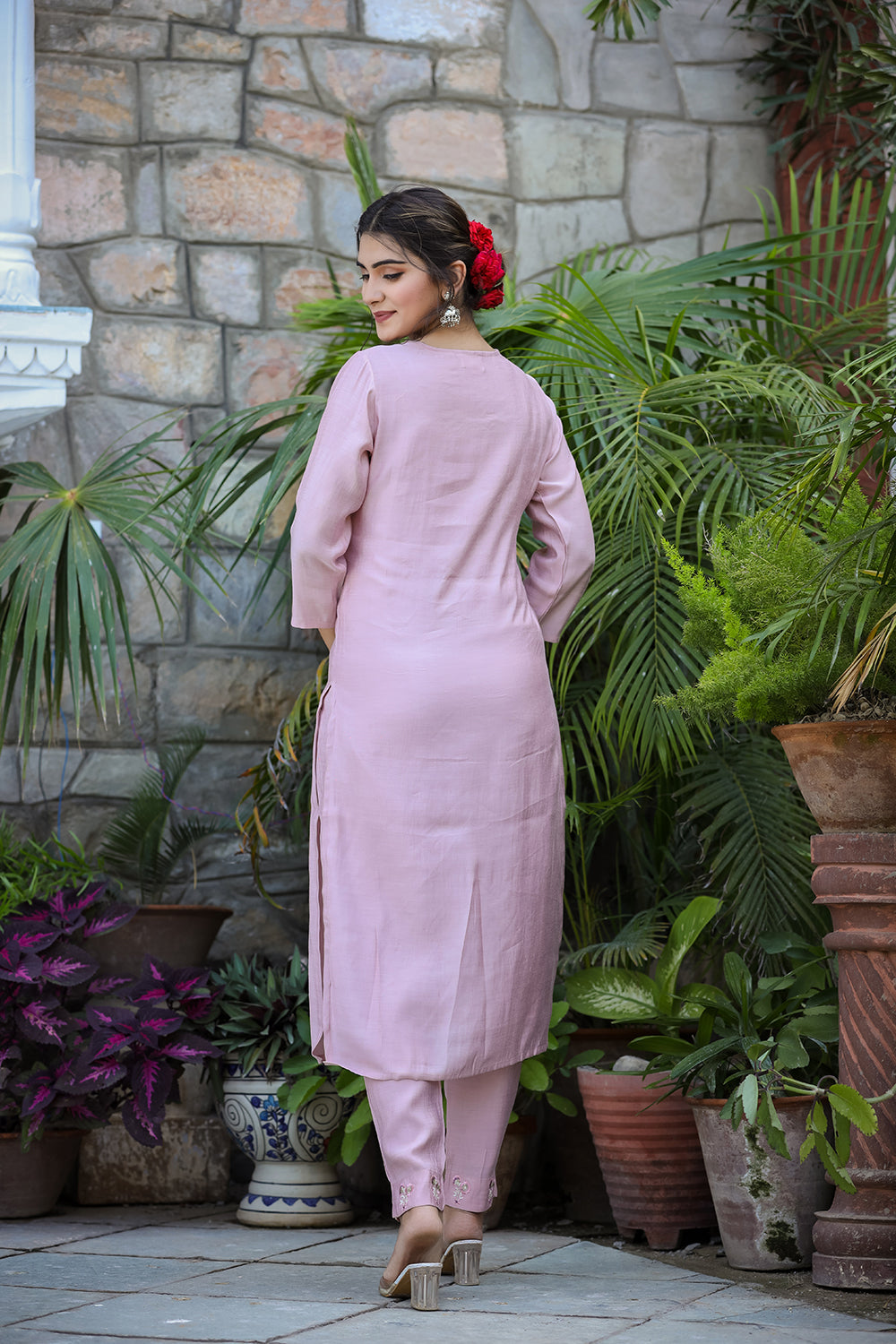 Kaajh Women's Purple Modal Silk Suit Set | Grocsy
