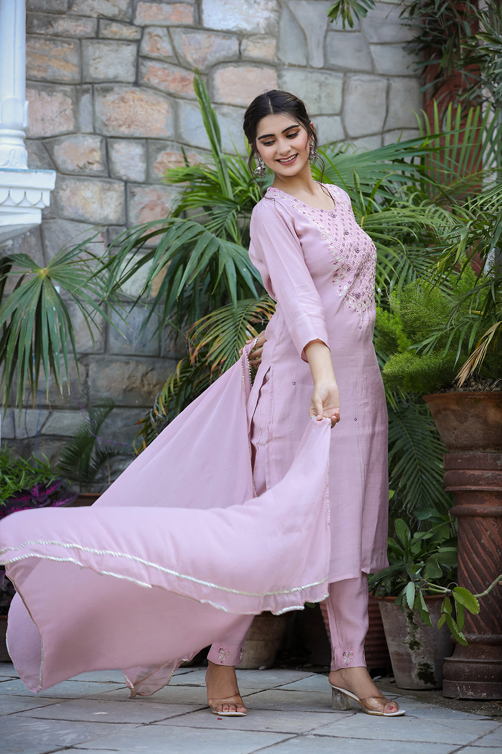 Kaajh Women's Purple Modal Silk Suit Set | Grocsy