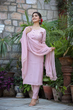Kaajh Women's Purple Modal Silk Suit Set | Grocsy