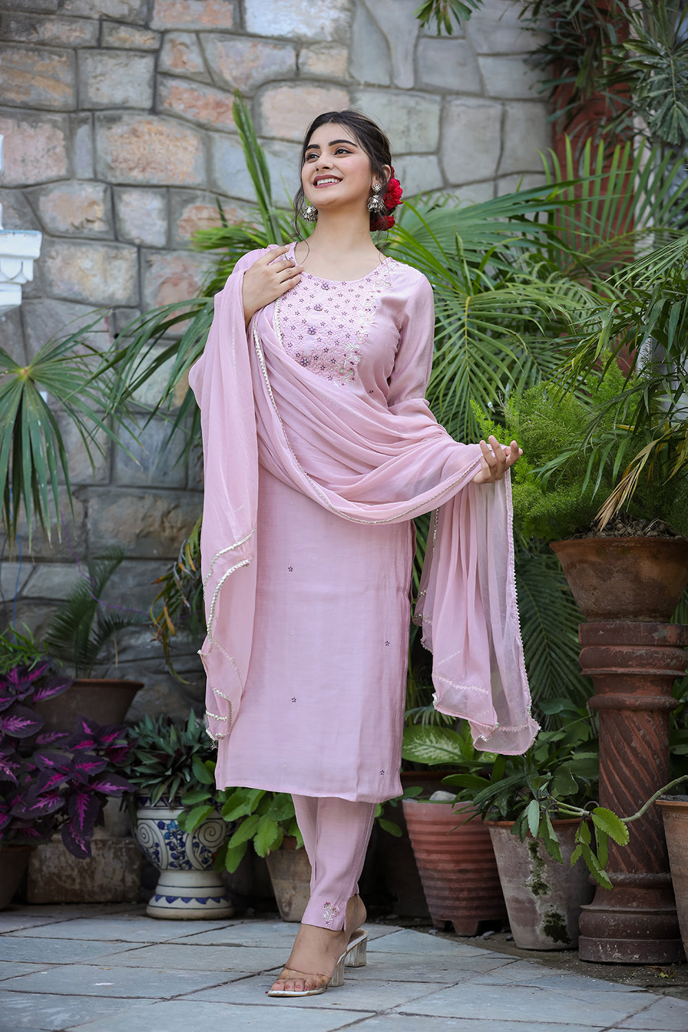 Kaajh Women's Purple Modal Silk Suit Set | Grocsy