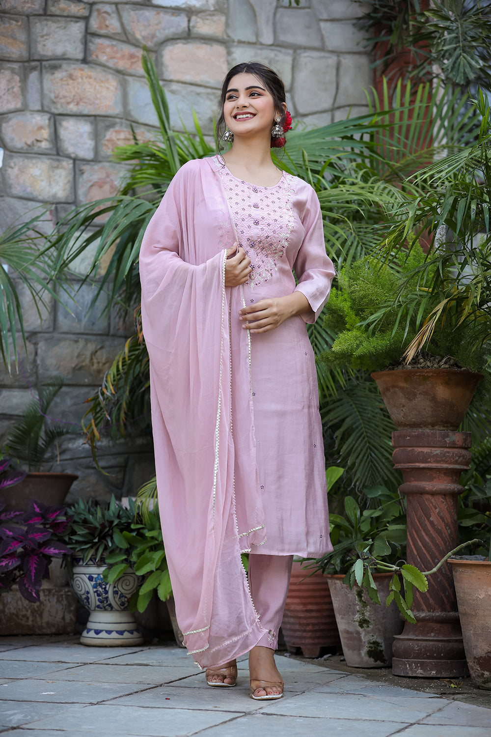Kaajh Women's Purple Modal Silk Suit Set | Grocsy