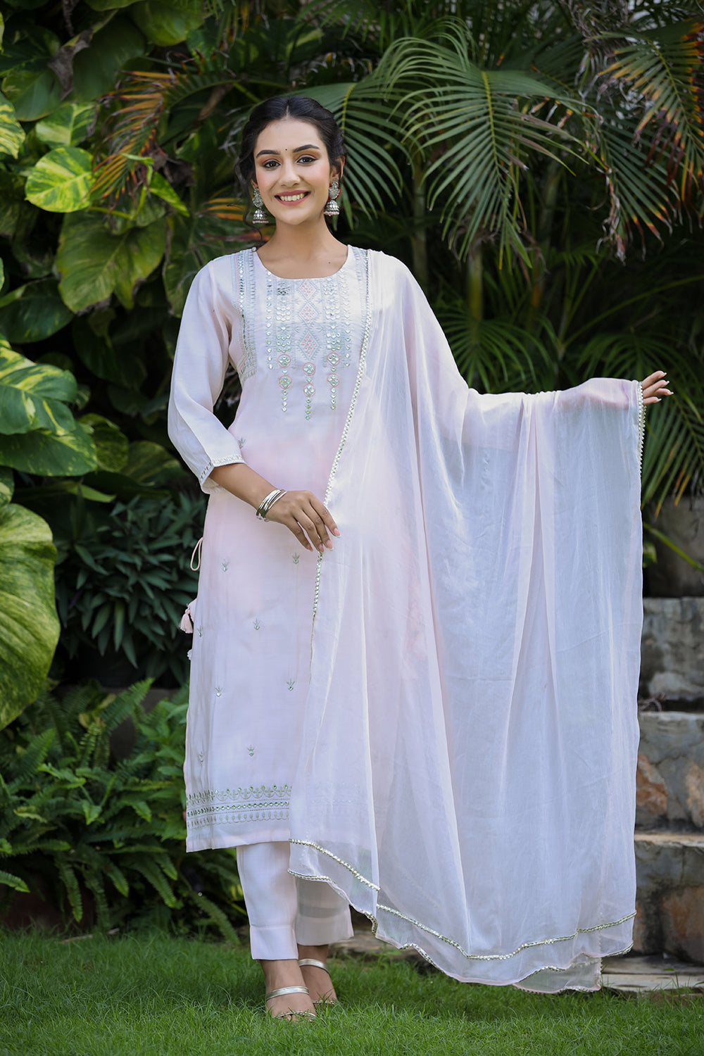 Kaajh Women's Baby Pink Modal Silk Suit Set | Grocsy