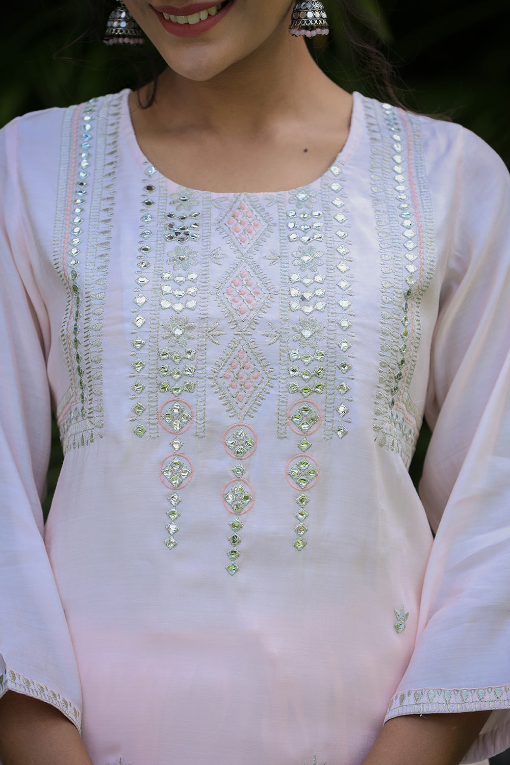 Kaajh Women's Baby Pink Modal Silk Suit Set | Grocsy