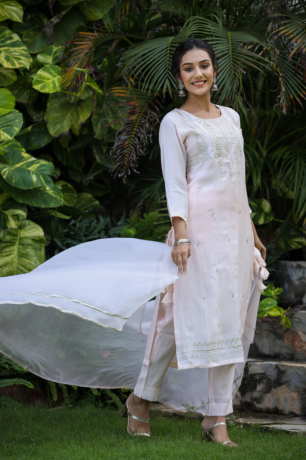 Kaajh Women's Baby Pink Modal Silk Suit Set | Grocsy