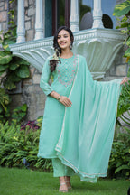 Kaajh Women's Green Modal Silk Suit Set | Grocsy