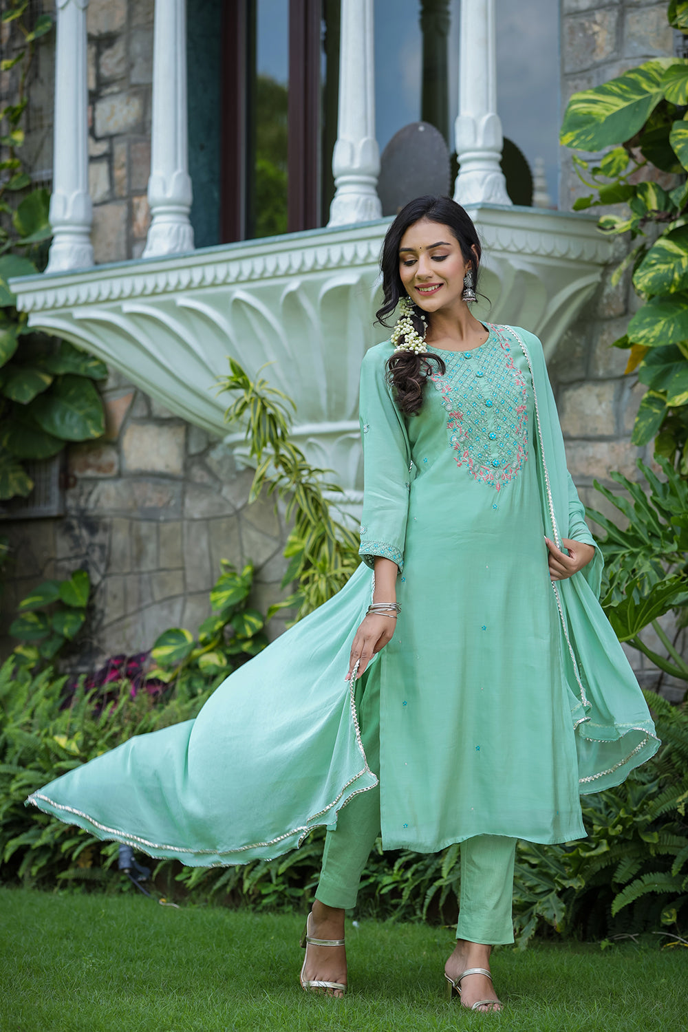Kaajh Women's Green Modal Silk Suit Set | Grocsy