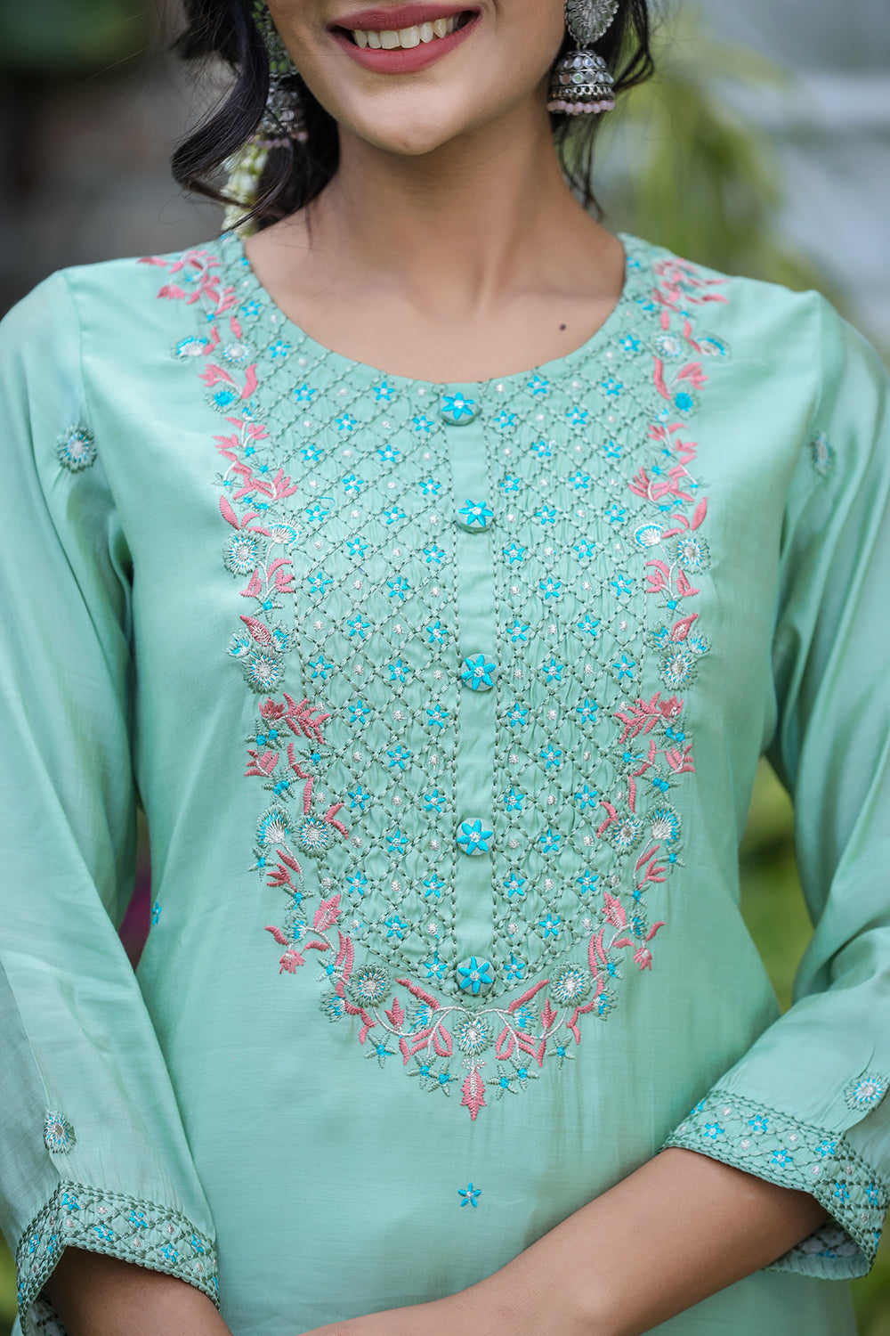 Kaajh Women's Green Modal Silk Suit Set | Grocsy
