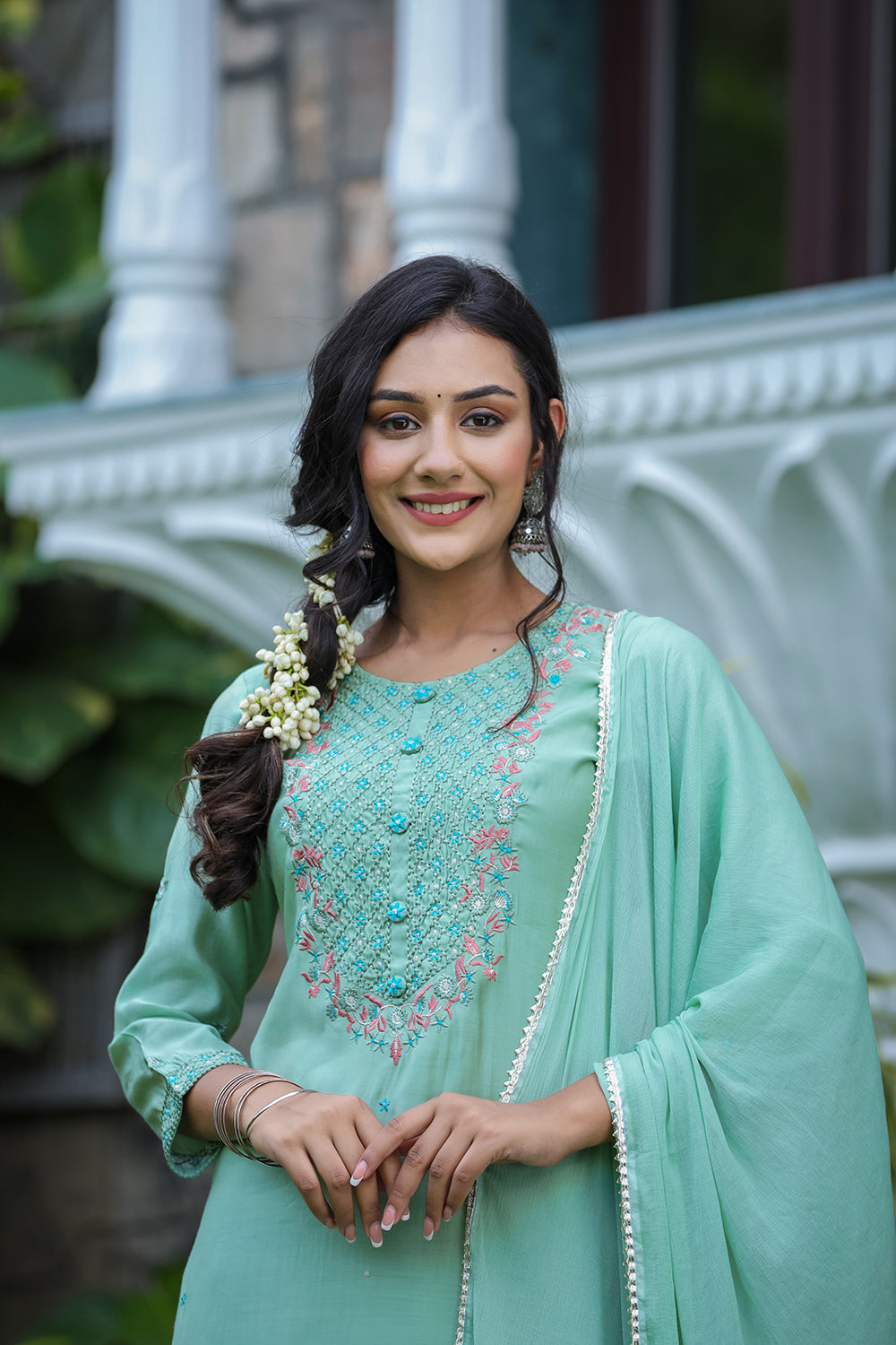 Kaajh Women's Green Modal Silk Suit Set | Grocsy