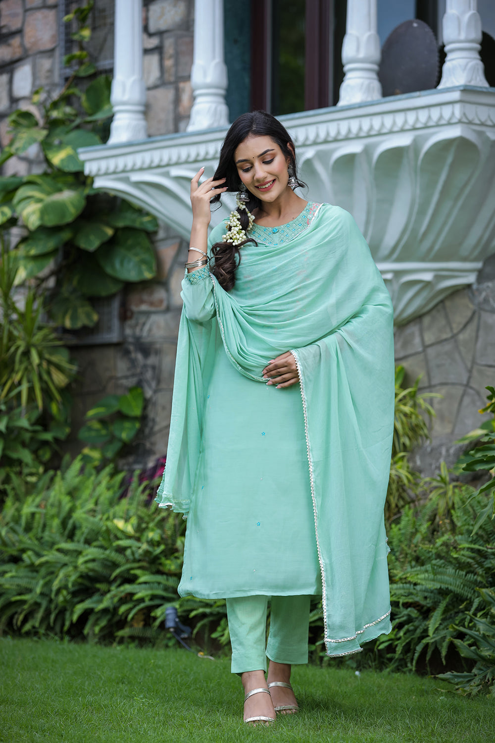Kaajh Women's Green Modal Silk Suit Set | Grocsy