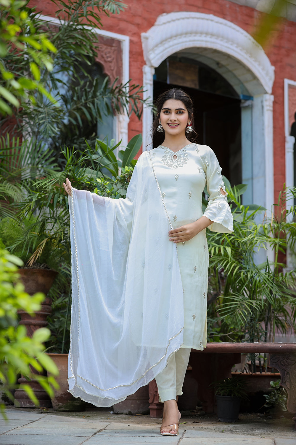 Kaajh Women's Off-White Modal Silk Suit Set | Grocsy