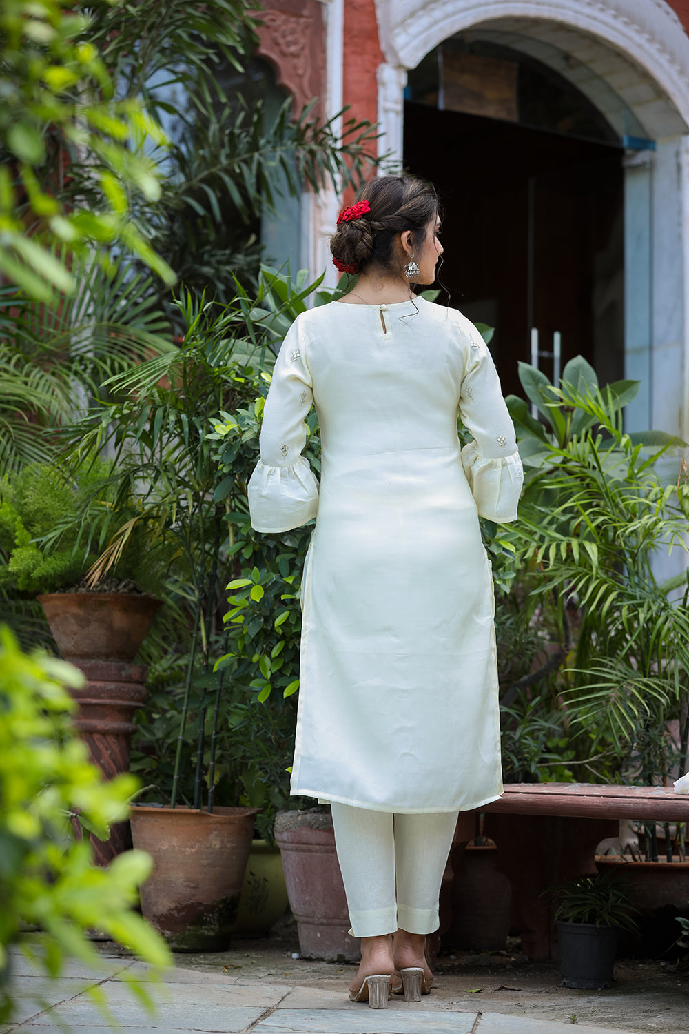 Kaajh Women's Off-White Modal Silk Suit Set | Grocsy