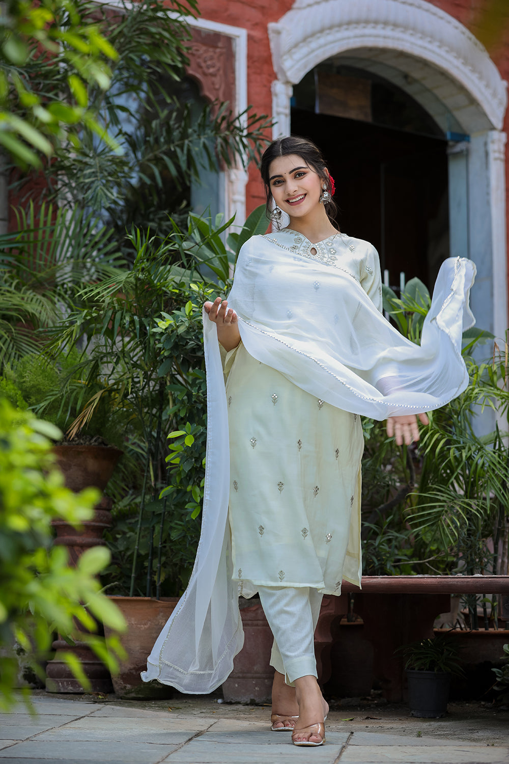 Kaajh Women's Off-White Modal Silk Suit Set | Grocsy