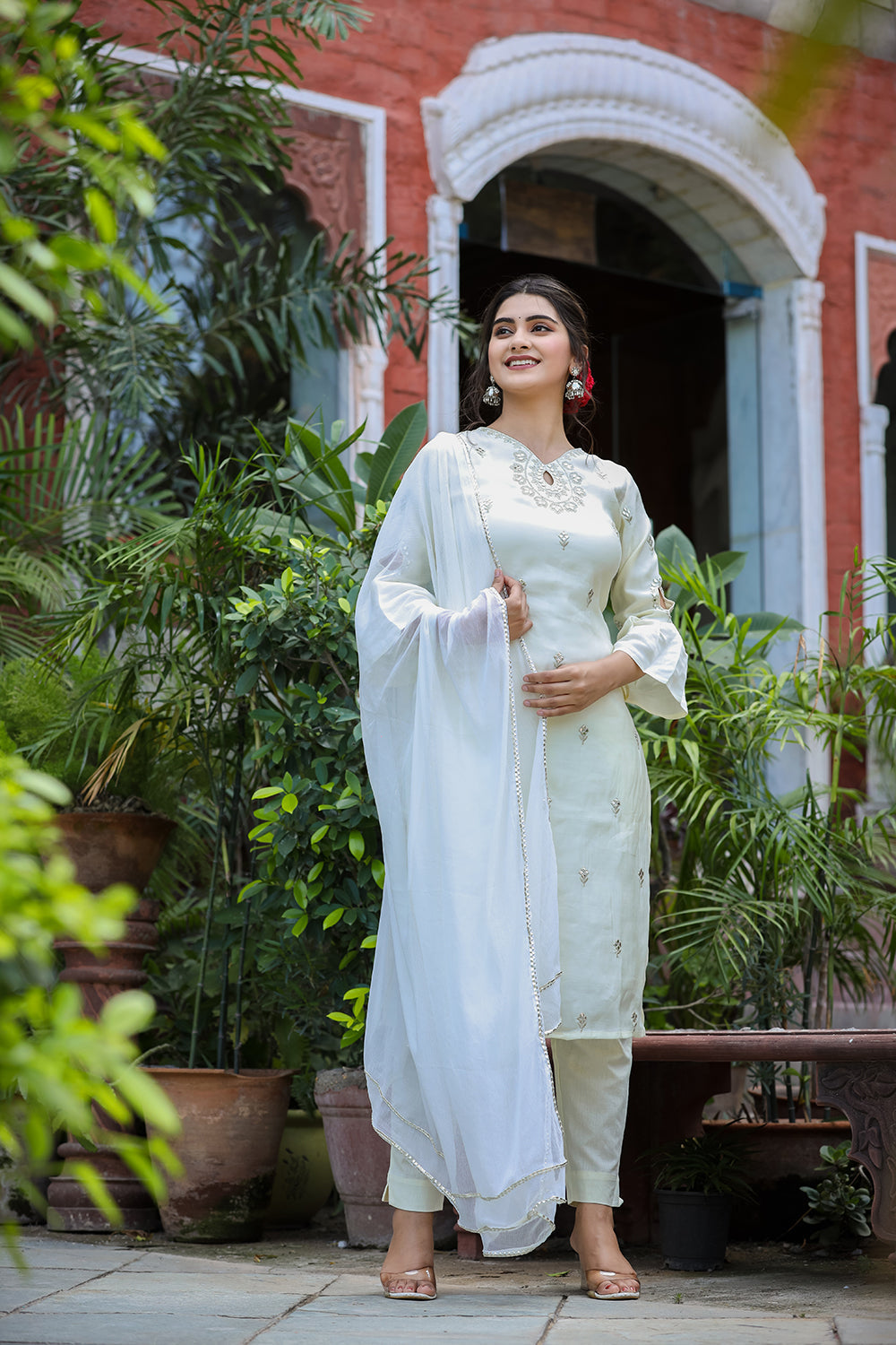 Kaajh Women's Off-White Modal Silk Suit Set | Grocsy