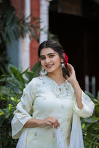 Kaajh Women's Off-White Modal Silk Suit Set | Grocsy