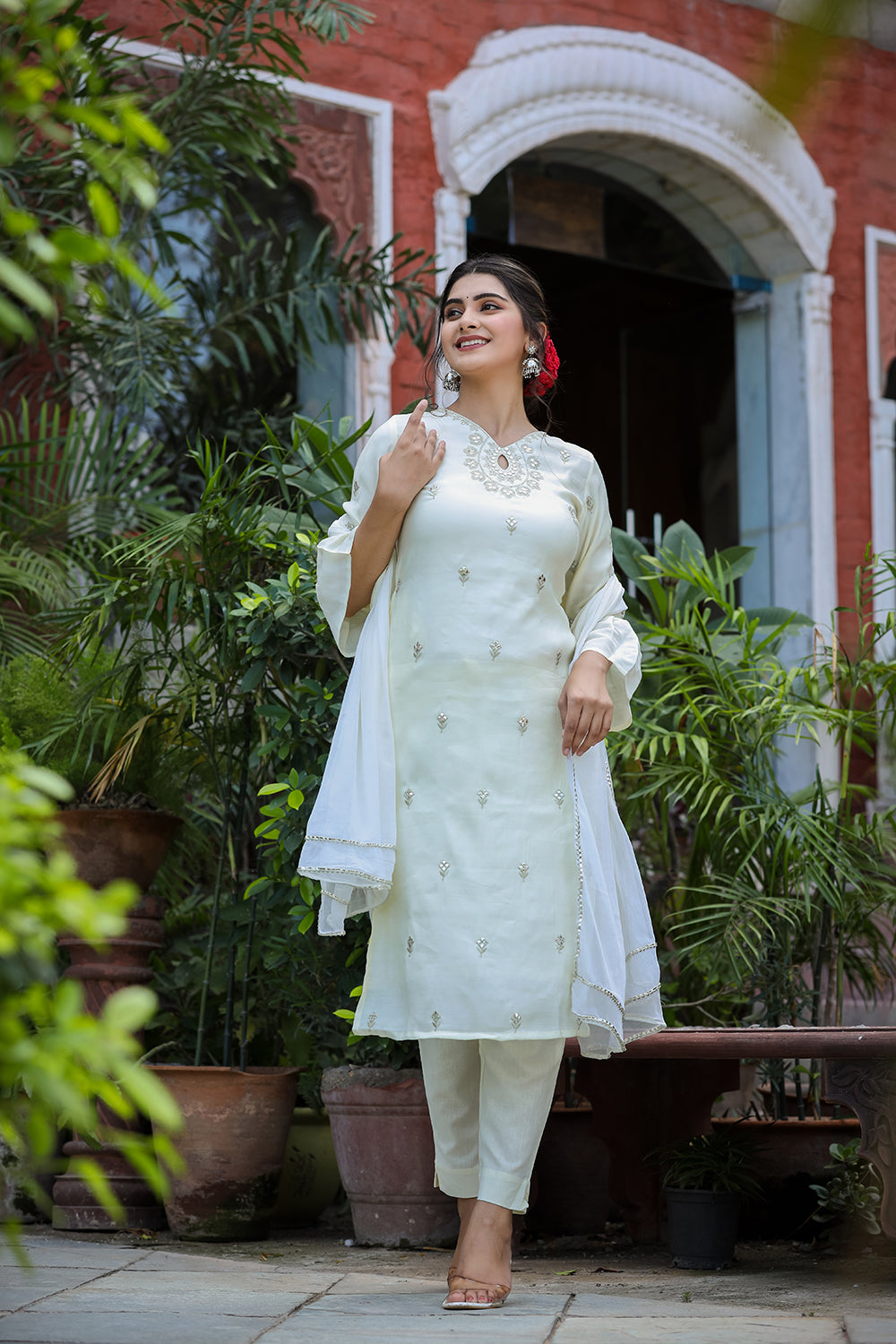 Kaajh Women's Off-White Modal Silk Suit Set | Grocsy