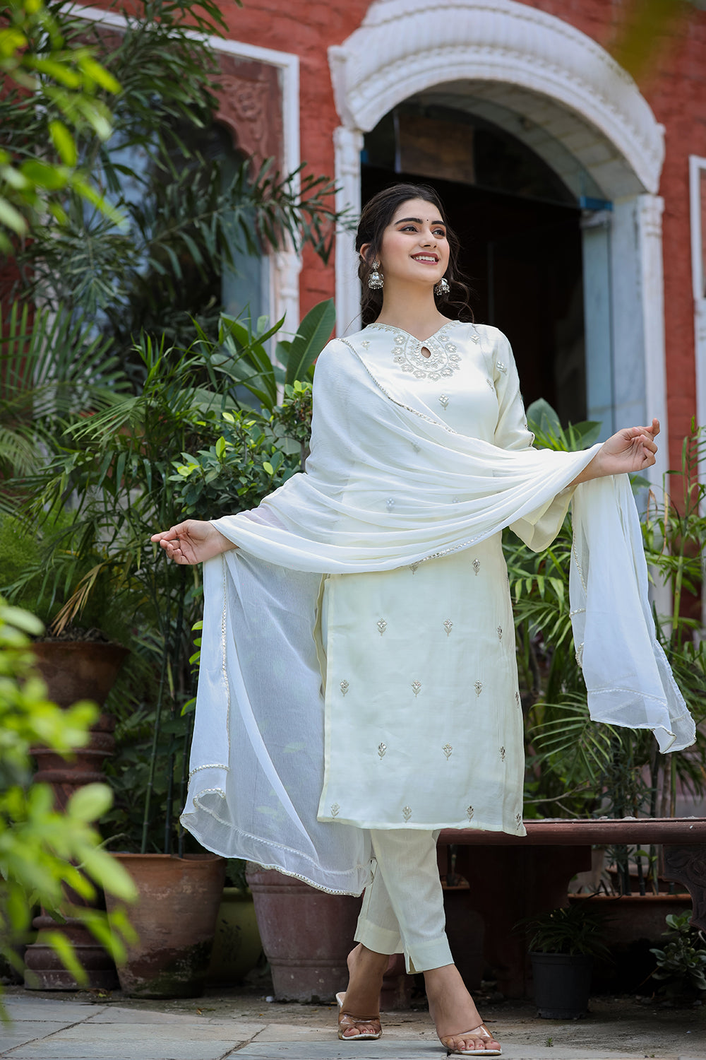 Kaajh Women's Off-White Modal Silk Suit Set | Grocsy
