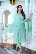 Kaajh Women's Green Floral Modal Silk Suit Set | Grocsy