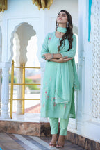 Kaajh Women's Green Floral Modal Silk Suit Set | Grocsy