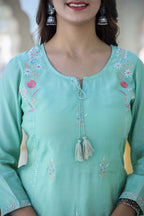 Kaajh Women's Green Floral Modal Silk Suit Set | Grocsy