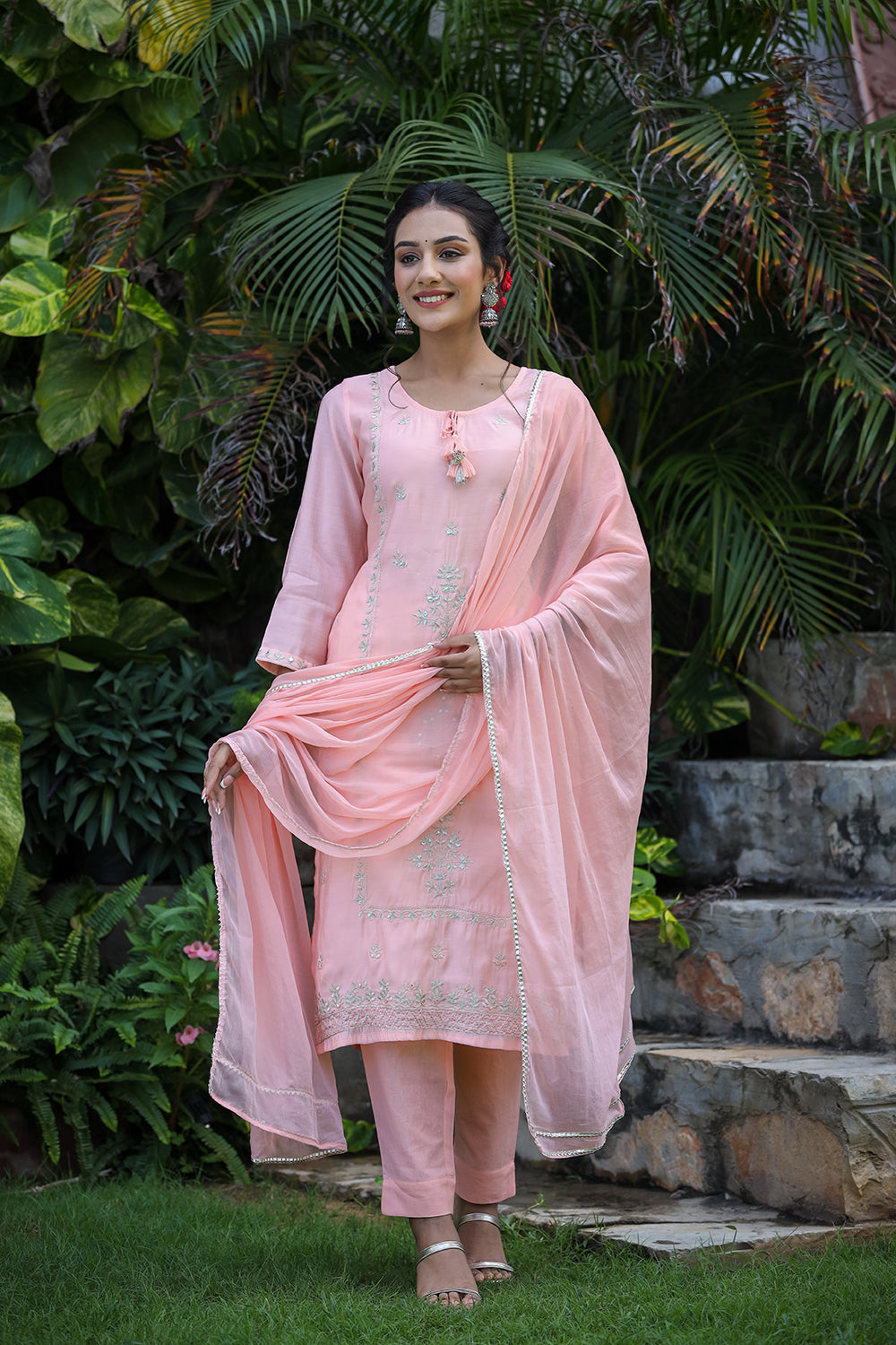 Kaajh Pink Modal Silk Suit Set For Women | Grocsy