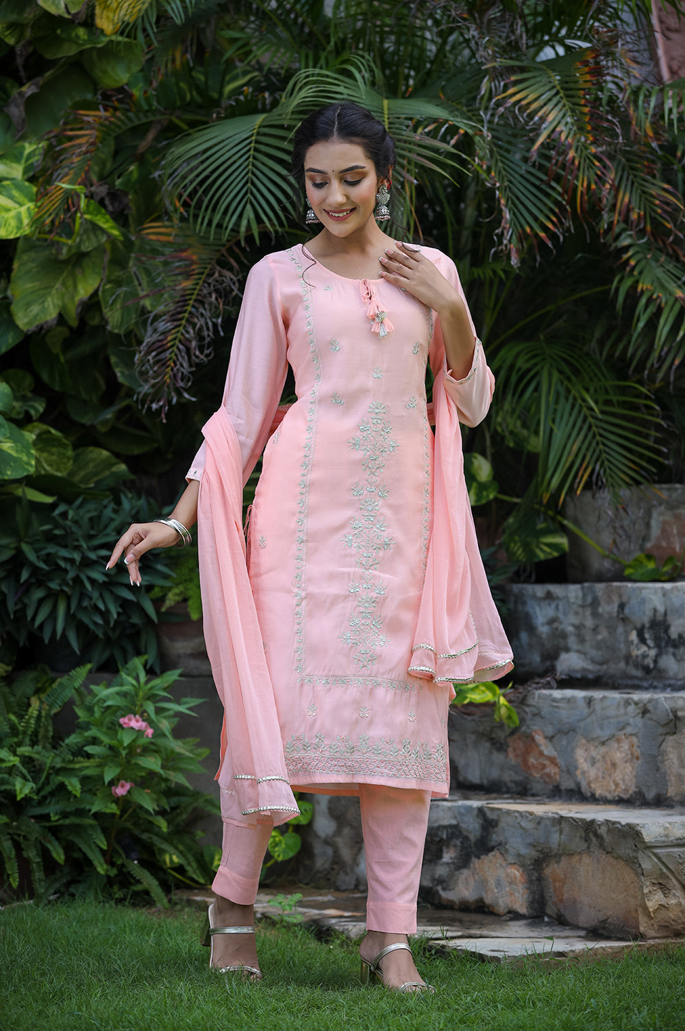 Kaajh Pink Modal Silk Suit Set For Women | Grocsy