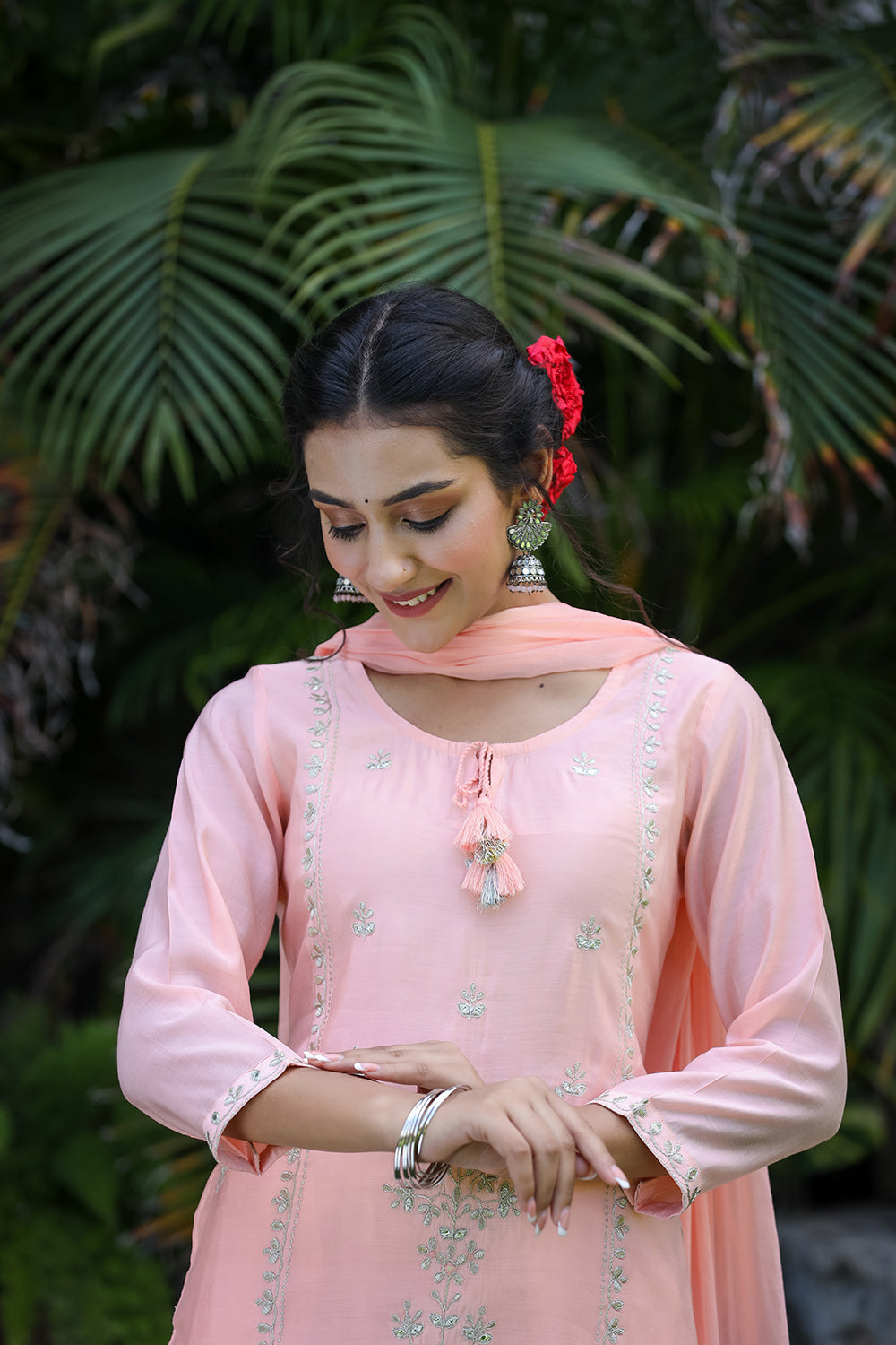 Kaajh Pink Modal Silk Suit Set For Women | Grocsy