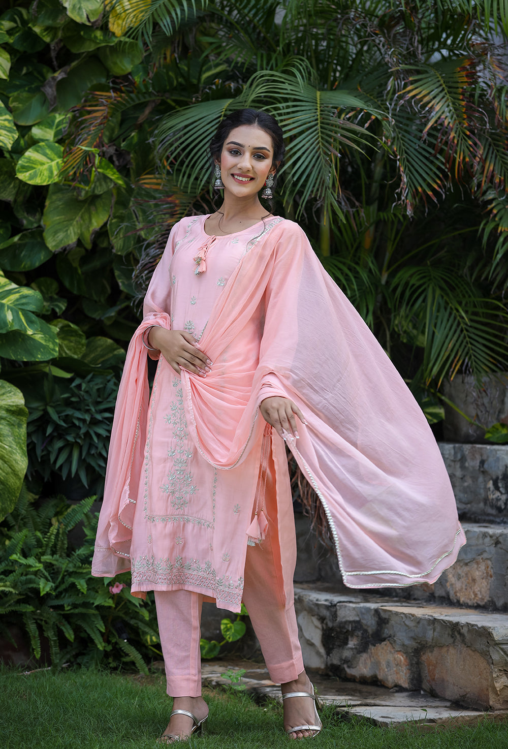 Kaajh Pink Modal Silk Suit Set For Women | Grocsy
