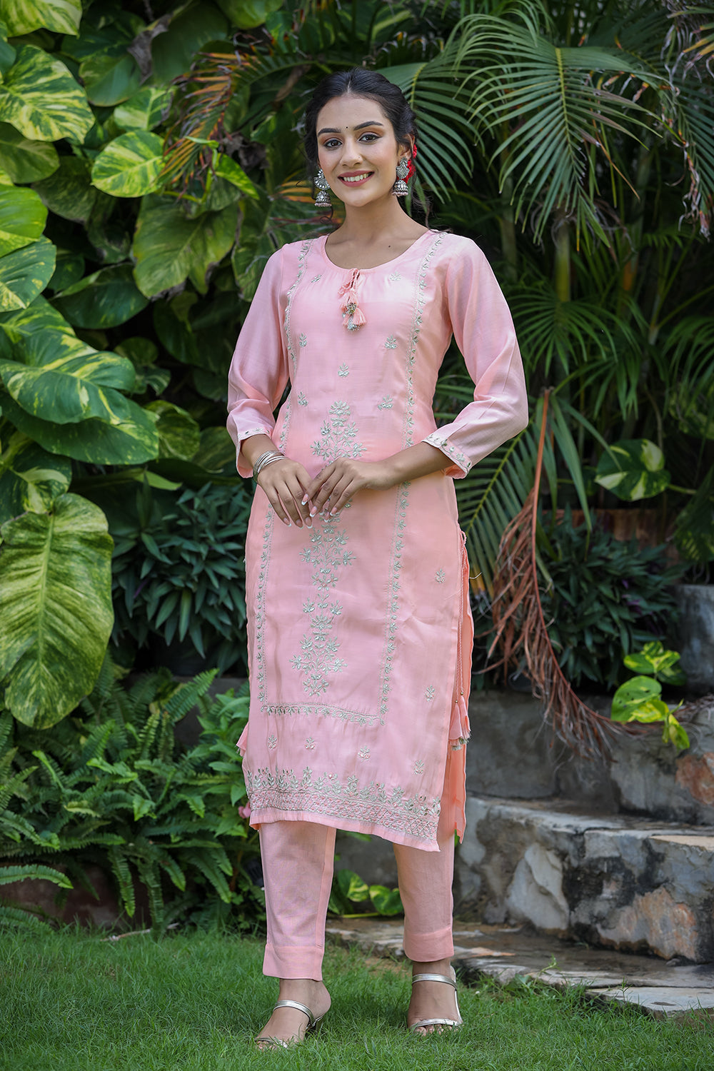 Kaajh Pink Modal Silk Suit Set For Women | Grocsy