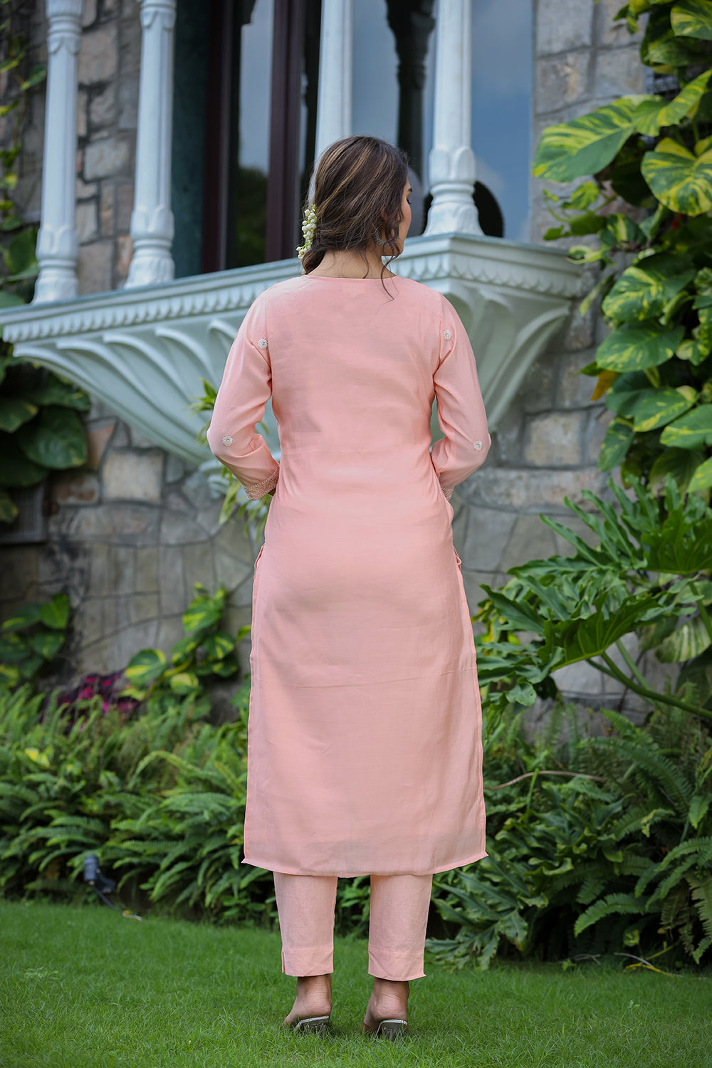 Kaajh Women's Pink Modal Silk Suit Set | Grocsy