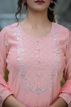Kaajh Women's Pink Modal Silk Suit Set | Grocsy