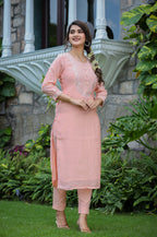 Kaajh Women's Pink Modal Silk Suit Set | Grocsy