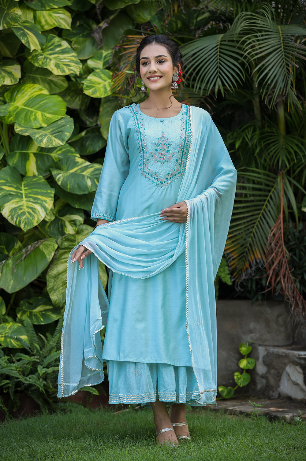 Kaajh Women's Sea Green Modal Silk Suit Set | Grocsy