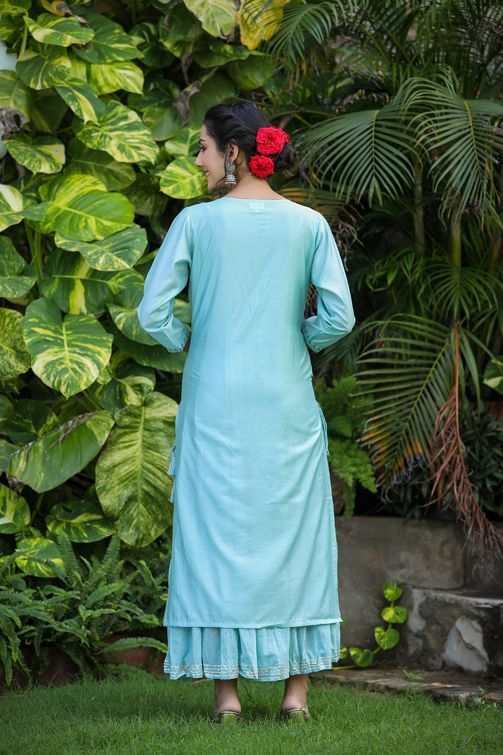 Kaajh Women's Sea Green Modal Silk Suit Set | Grocsy
