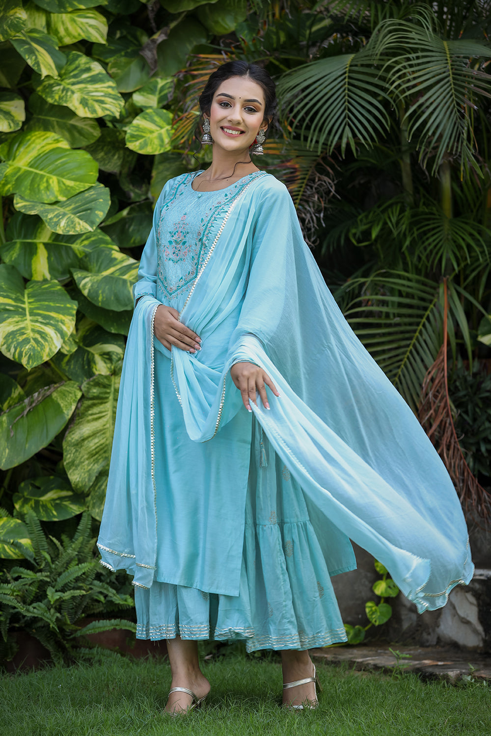 Kaajh Women's Sea Green Modal Silk Suit Set | Grocsy